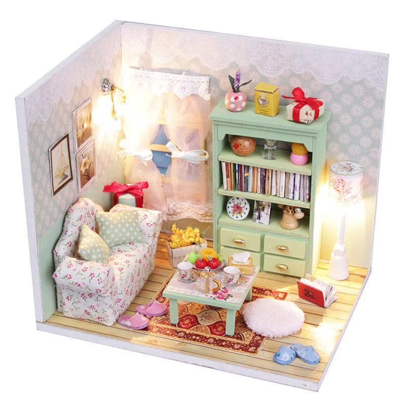 Amazon hot sale With Furniture Kits Mini Diy Miniature Wooden Doll House Guest Gift