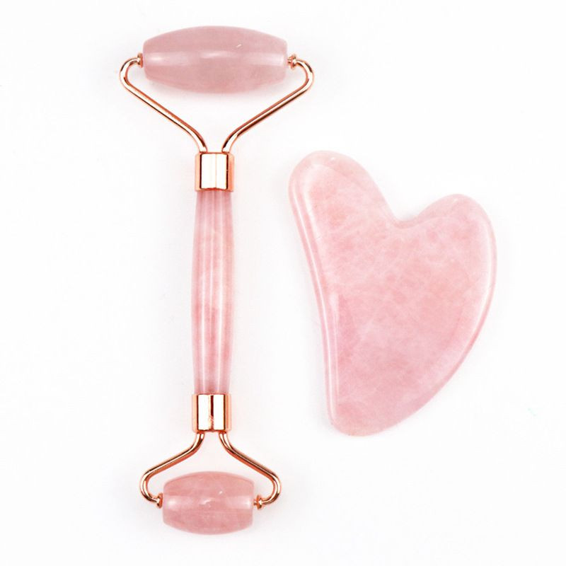 Rose Quartz Jade Roller & Gua Sha Set, Face Roller, Facial Beauty Roller Skin Care Tools