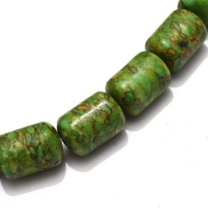 Natural green loose howlite turquoise stones in drum shape with smooth finish beads for jewelry strands